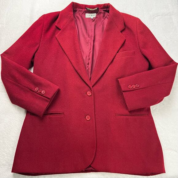 L.L. Bean Vintage Wool Cashmere Red Blazer women's size 12 Petite Jacket USA - Picture 1 of 9
